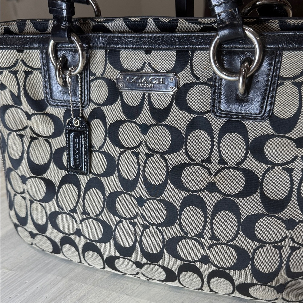 Coach Black and Tan Signature Tote - Picture 3 of 13